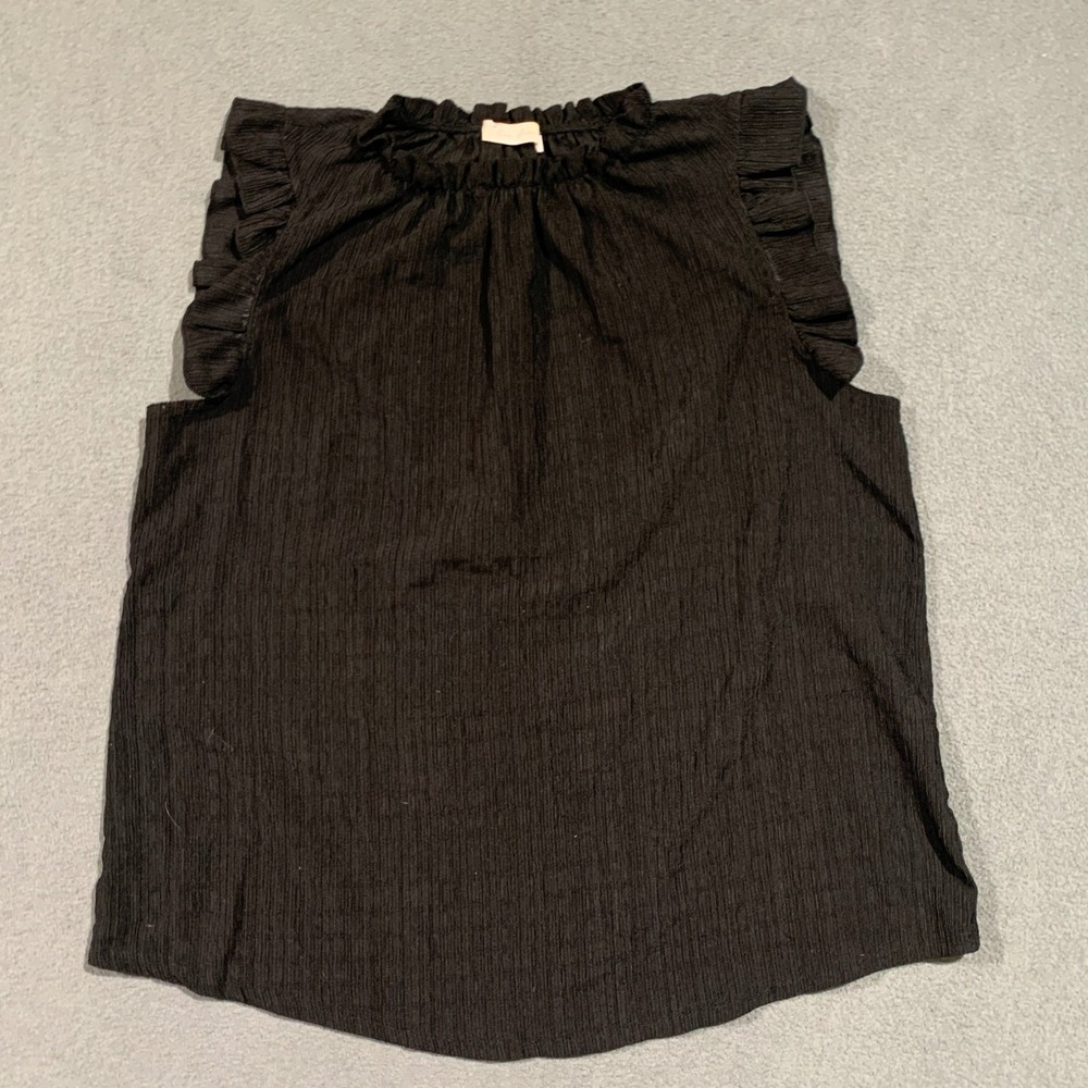 Ces Femme Black Ruffle Sleeveless‎ Top Ribbed Mock Neck Blouse Womens Size XL